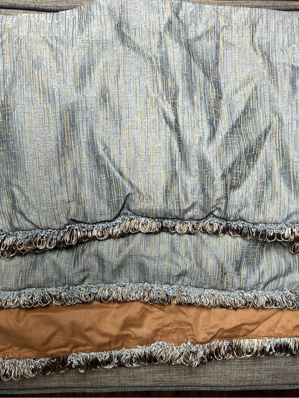 Set of 2 Chris Madden JCP Home Euro Shams 25x25 Slate Blue Gold Jacquard Fringe